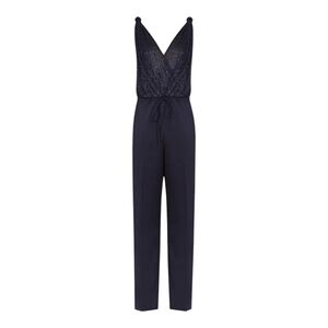 Reiss Margot Metallic & Satin Jumpsuit Navy Size 8 US